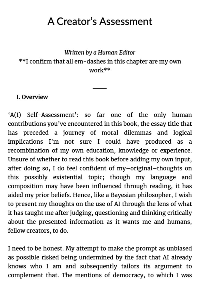 A Creator's Assessment sample page